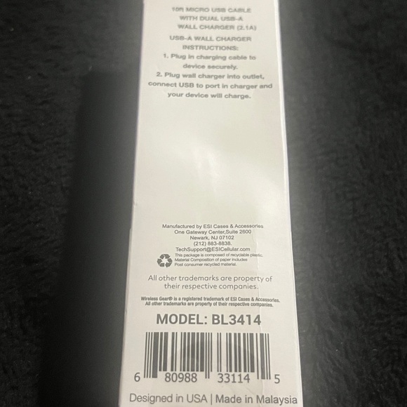 Wireless Gear Micro USB Devices (  10’ Cable and Wall Charger) purple - Picture 2 of 4